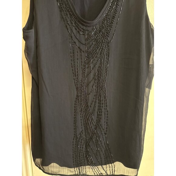 Coldwater Creek Black Beaded Sleeveless Top L 14 Elegant Sheer Layered Design Wo - Picture 3 of 7